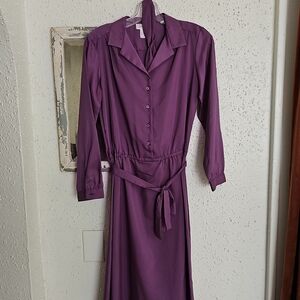 Vintage 1960s Plum Purple Long Sleeve Dress By SPIEGEL size 14
